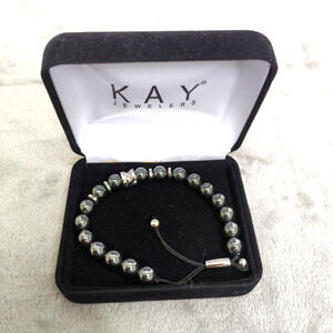 Grey Round Hematite Bead Bolo Bracelet In Sterling Silver